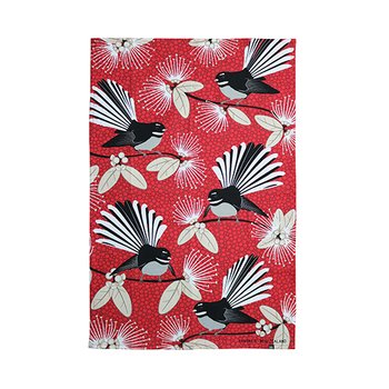 Flirting Fantails Red Tea Towel-gift-ideas-Tessa Mae's with Attitude | Gifts and Homewares | Mapua NZ