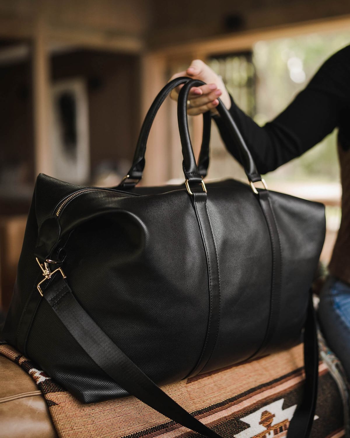 Black 2024 leather weekender