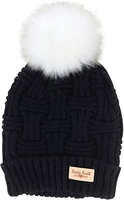 Black Plush Lined Pom Pom Hat 