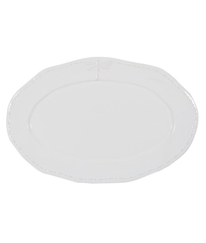 Dragonfly Stoneware White Large Oval Platter