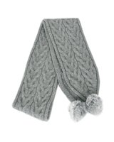 Cable Scarf with fur pompom - Silver